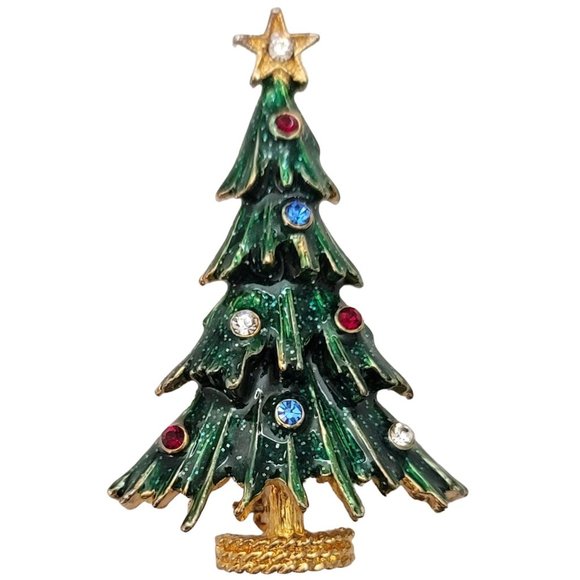 Eisenberg Ice Green Enamel Multi Color Rhinestone Christmas Tree Brooch Pin E253 - Picture 2 of 12
